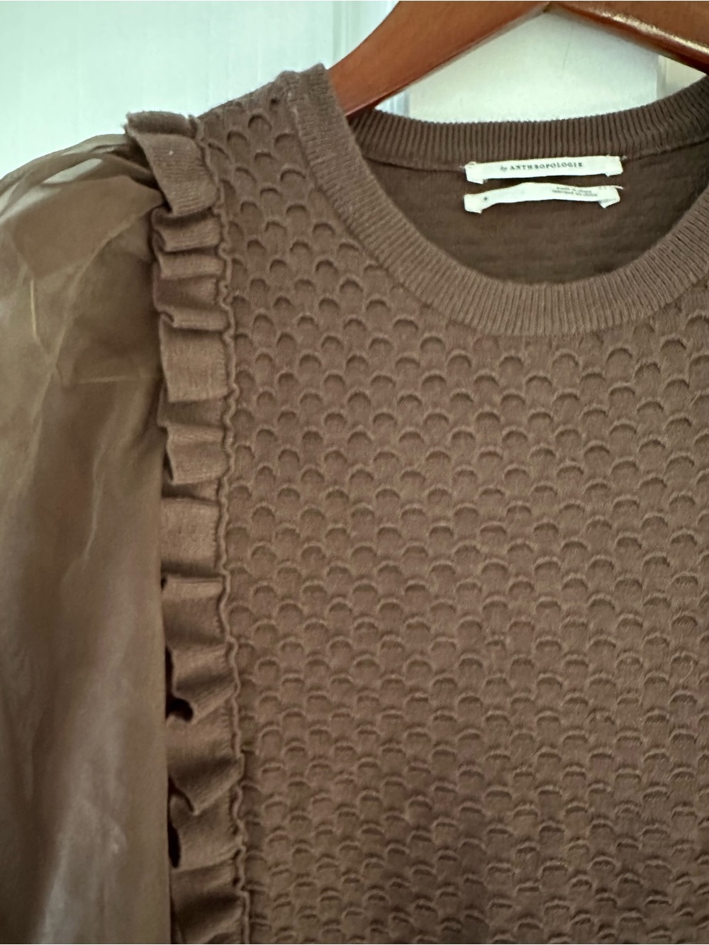 Anthropologie Sheer Puff-Sleeve Knit Blouse - Picture 4 of 7